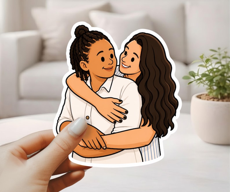 Custom Gay Couple Stickers – Personalized Cartoon Gay, Lesbian or Trans Couple Sticker Decal from Photo