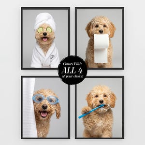 Custom Dog Bathroom Portrait Set - Personalized Funny Dog Wall Art - Digital Download