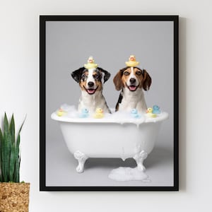 2 dogs in a bath tub - funny dog bathroom print