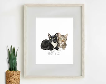 Cat Portrait – Custom Cat Watercolor Painting from Photo – Hand Drawn Cat Illustration – Personalized Gift for Cat Lovers - Digitized Print