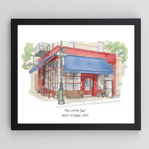Custom Storefront Watercolor Portrait – Business, Restaurant, or Store Painting from Photo – Hand Drawn Art Print