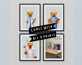 Hund Beruf Porträt - Benutzerdefinierte Haustier Illustration mit Job - Lustiges personalisiertes Geschenk für Hundeliebhaber - 5x7 und 8x10 Größen