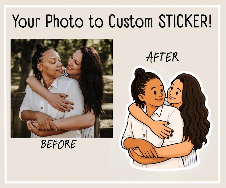 Custom Gay Couple Stickers – Personalized Cartoon Gay, Lesbian or Trans Couples Sticker Decal from Photo