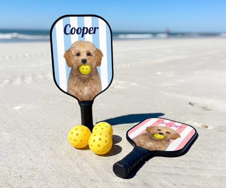 Custom Pickleball Paddle Set with Dog – Personalized Couples Paddles Kit – Funny Pickleball Gift With Name for Him or Her