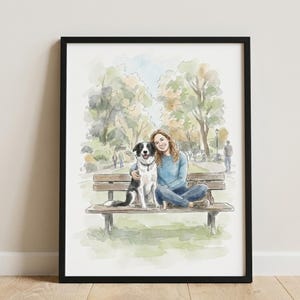 カスタム犬とママの肖像画 – 写真から作るパーソナライズされた犬好きのための水彩画 – 犬好きへのギフト