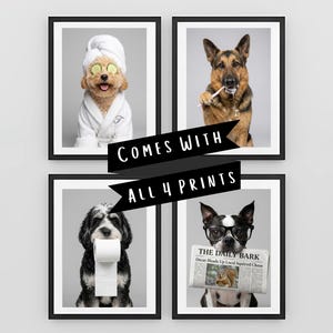Dog Bathroom Prints - Funny Custom Dog Portraits For Bathroom - Cute Puppy Wall Art with Spa Theme