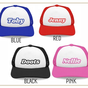 Hat colors:  blue, red, black, and pink