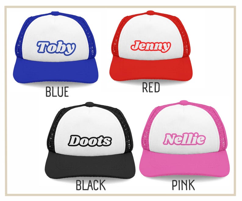 Hat colors:  blue, red, black, and pink