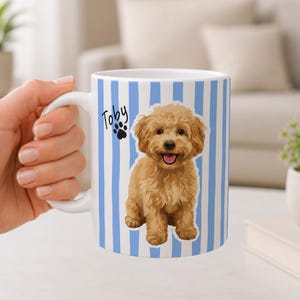 Custom Dog Mug - Hand Drawn Watercolor Style Pet Coffee Cup With Personalized Name - Gift For Dog Lovers