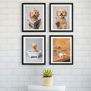 Custom Bathroom Pet Portrait Set of 4 - Funny Pet Wall Art Prints - Your Real Pet Digital Download