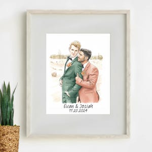 Custom Gay Couple Wedding Portrait – Same Sex Wedding Watercolor Illustration from Photo, LGBTQ Marriage Gift, Hand Drawn Mr & Mr, Mrs / Mrs