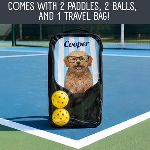 Custom Pickleball Paddle Set with Dog – Personalized Couples Paddles Kit – Funny Pickleball Gift With Name for Him or Her