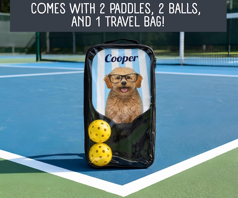 Custom Pickleball Paddle Set with Dog – Personalized Couples Paddles Kit – Funny Pickleball Gift With Name for Him or Her