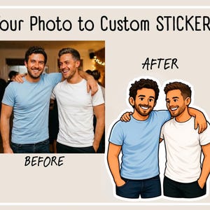 Custom Gay Couple Stickers – Personalized Cartoon Gay, Lesbian or Trans Couples Sticker Decal from Photo