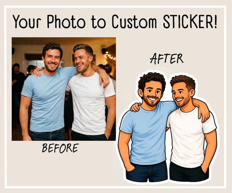 Custom Gay Couple Stickers – Personalized Cartoon Gay, Lesbian or Trans Couples Sticker Decal from Photo