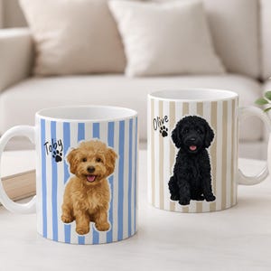 Custom Dog Mug - Hand Drawn Watercolor Style Pet Coffee Cup With Personalized Name - Gift For Dog Lovers