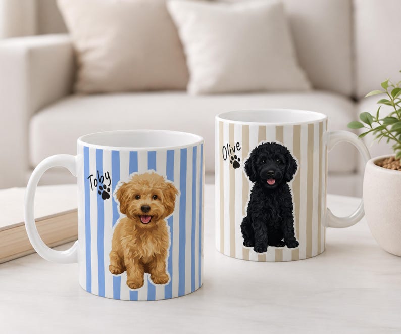 Custom Dog Mug - Hand Drawn Watercolor Style Pet Coffee Cup With Personalized Name - Gift For Dog Lovers