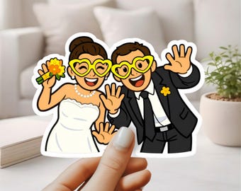 Custom Wedding Sticker - Photo to Drawing Cartoon Bride and Groom Stickers – Personalized Newlywed Decal