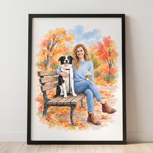 Custom Dog & Mom Portrait – Personalized Pup Lover Watercolor Art from Photo – Dog Owner Gift