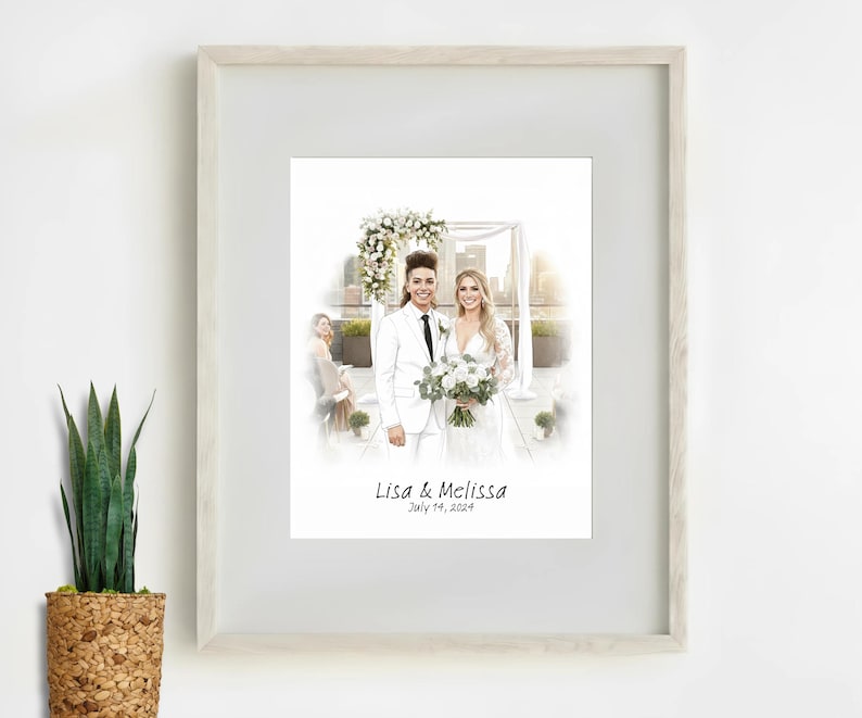 Mrs & Mrs Custom Hand Drawn Wedding Portrait