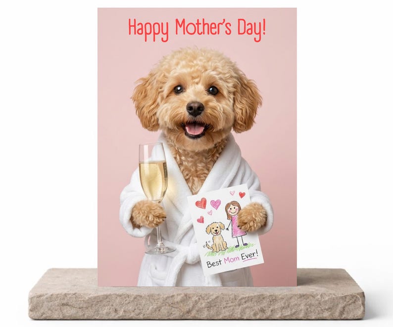 Custom Dog Mother's Day Card With champagne and card