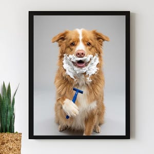 Dog shaving - funny dog bathroom print