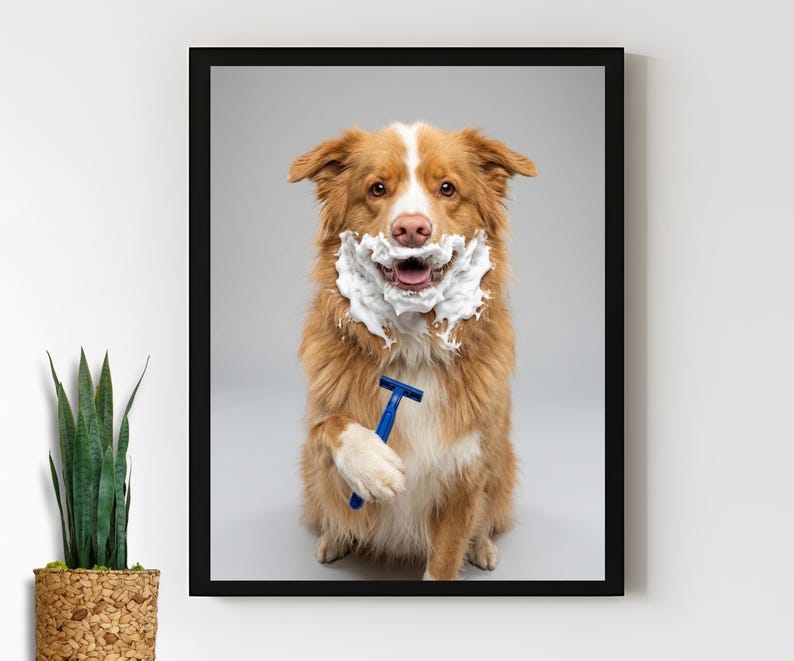 Dog shaving - funny dog bathroom print