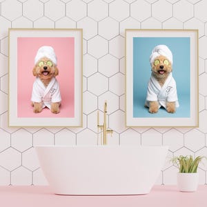 Custom Bathroom Pet Portrait Set of 4 - Funny Pet Wall Art Prints - Your Real Pet Digital Download