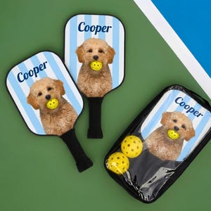 Custom Pickleball Paddle Set with Dog – Personalized Couples Paddles Kit – Funny Pickleball Gift With Name for Him or Her