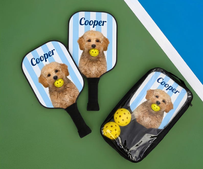 Custom Pickleball Paddle Set with Dog – Personalized Couples Paddles Kit – Funny Pickleball Gift With Name for Him or Her