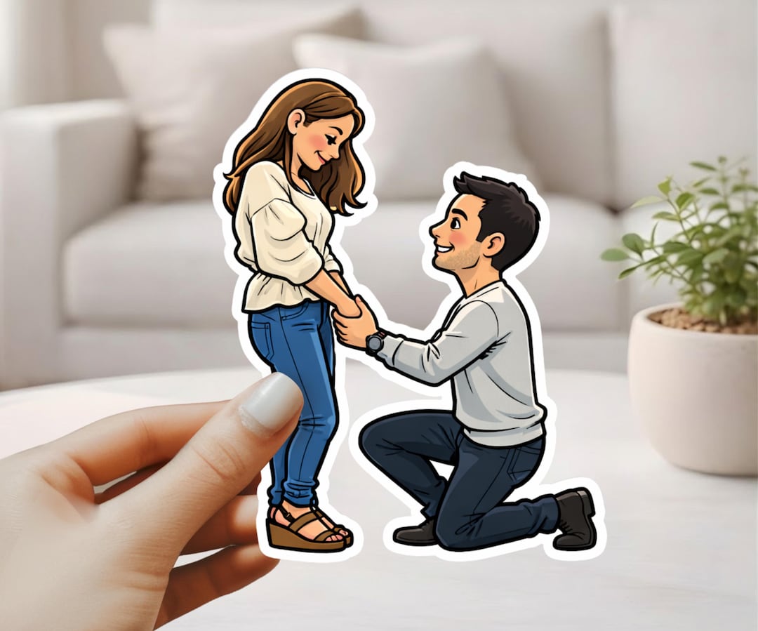 Engegment Sticker Custom Engagement Sticker – Photo to Drawing Couple Decal ...