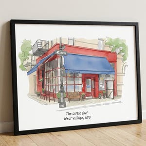 Kundenspezifisches Schaufenster-Aquarell-Porträt - Geschäft, Restaurant, oder Geschäft Gemälde vom Foto - Hand gezeichnete Kunstdruck