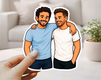 Custom Gay Couple Stickers – Personalized Cartoon Gay, Lesbian or Trans Couples Sticker Decal from Photo