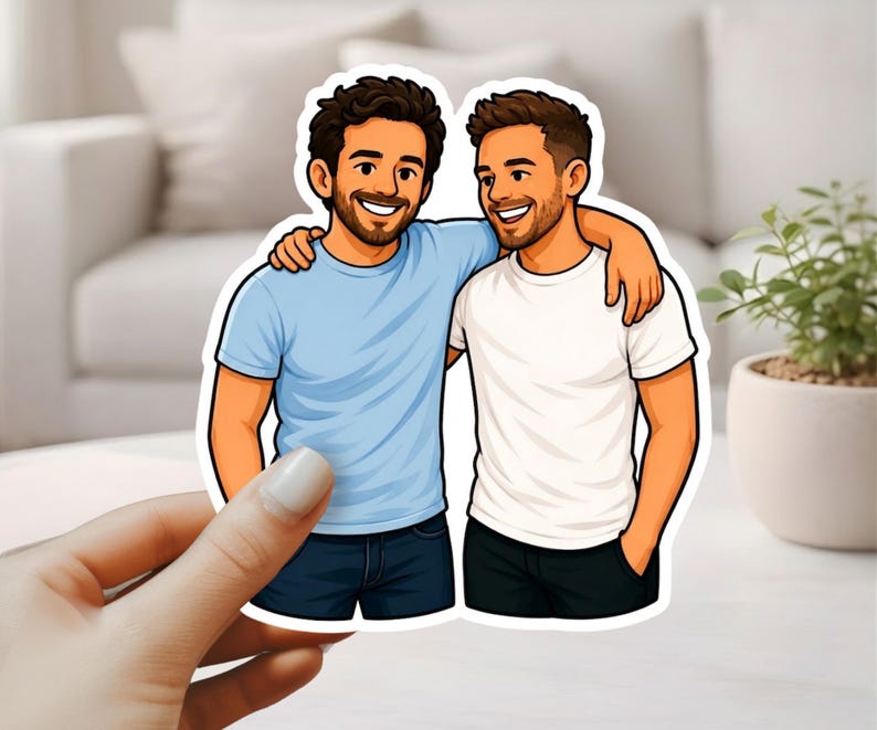 Custom Gay Couple Stickers – Personalized Cartoon Gay, Lesbian or Trans Couple Sticker Decal from Photo