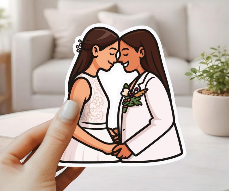 Custom Gay Couple Stickers – Personalized Cartoon Gay, Lesbian or Trans Couples Sticker Decal from Photo
