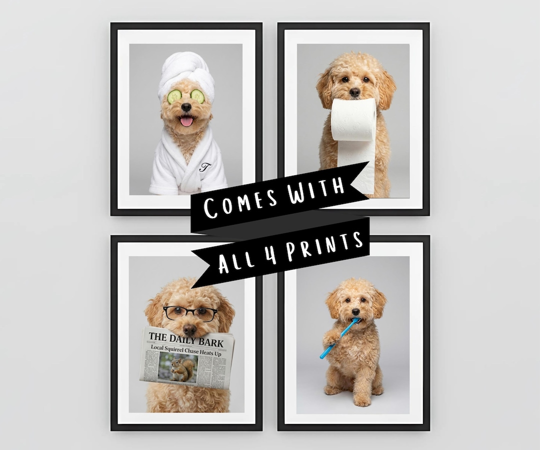 Custom Dog Bathroom Portraits Set of 4