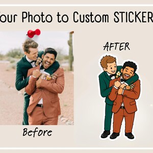 Custom Gay Couple Stickers – Personalized Cartoon Gay, Lesbian or Trans Couples Sticker Decal from Photo