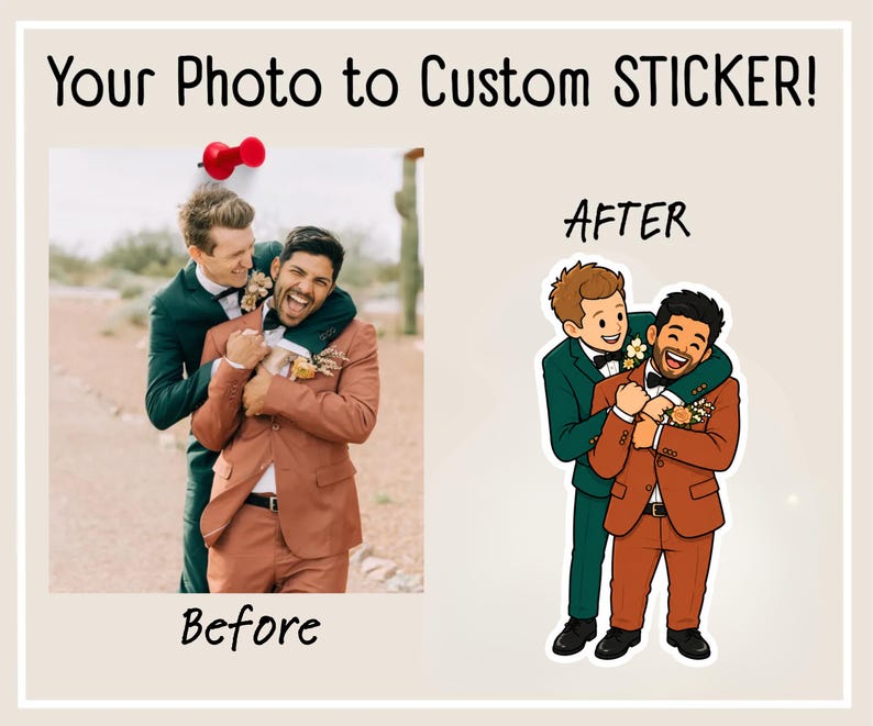 Custom Gay Couple Stickers – Personalized Cartoon Gay, Lesbian or Trans Couples Sticker Decal from Photo