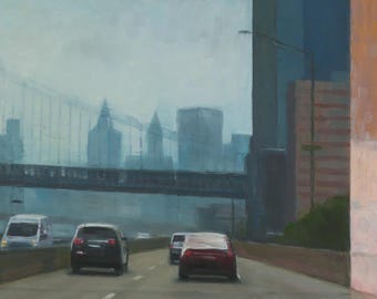 Manhattan Study in Blue and Grey Framed