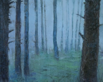 Blue Forest Oil Painting Atmospheric Landscape Art
