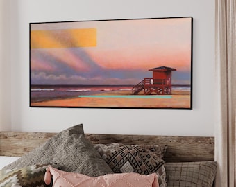 Unusual Sunset in Sarasota 25x49 inch Framed Oil by Bo Kravchenko