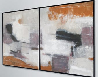 Raw white and dark pearly Abstract Diptych Acrylic