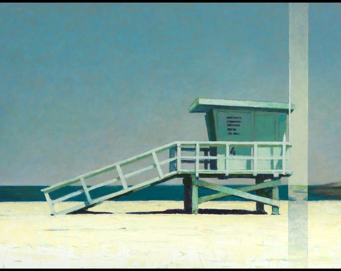 Featured listing image: Lifeguard Tower Oil Painting: Beach Coastal Art