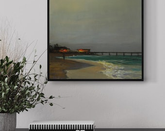 Evening bar on the ocean, Oil Framed