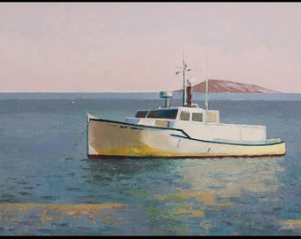 Boston Boats Framed Oil by Bo Kravchenko