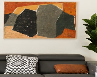 Abstract Art Modern Quilt 49x25" Acrylic Wax Wood Framed