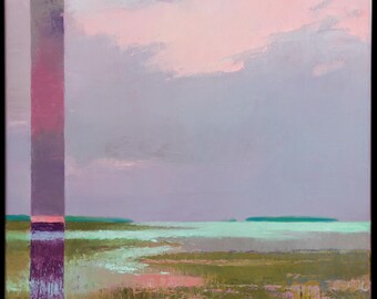 Light Purple Sunset Oil Painting Framed