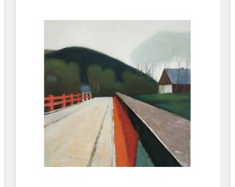Red Bridge 10x10 in Art Print on Paper by Bo Kravchenko