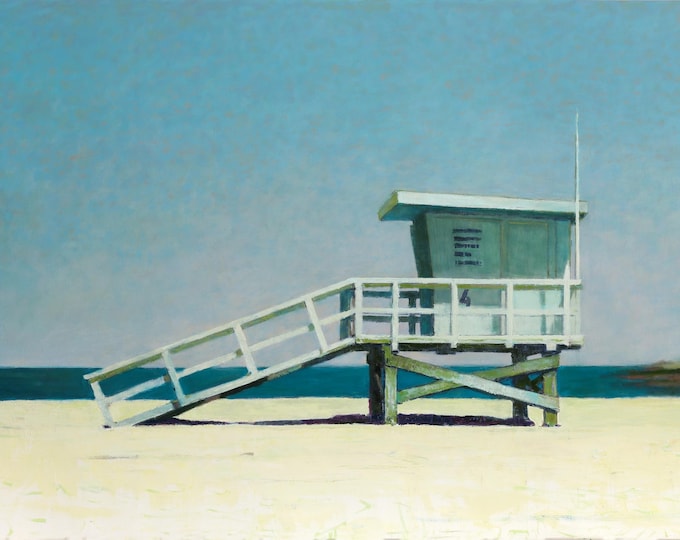 Featured listing image: Lifeguard Tower Oil Painting: Beach Coastal Art