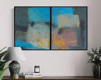 Ash-bluish Abstract Diptych Acrylic
